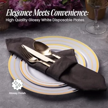Aya's Elegant Gold Rimmed Disposable Plates for Parties