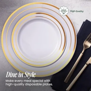 Aya's Elegant Gold Rimmed Disposable Plates for Parties