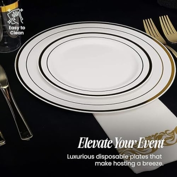 Aya's Elegant Gold Rimmed Disposable Plates for Parties