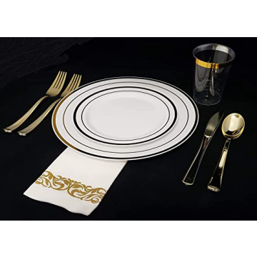 Aya's Elegant Gold Rimmed Disposable Plates for Parties