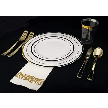 Aya's Elegant Gold Rimmed Disposable Plates for Parties