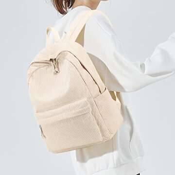 School Backpack for Teens Large Corduroy Bookbag Lightweight 17 inch Laptop Bag for Girls Women Casu...