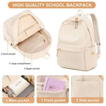 Stylish Corduroy School Backpack for Teens and Adults
