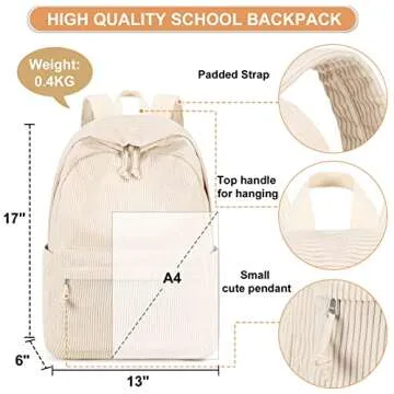 Stylish Corduroy School Backpack for Teens and Adults