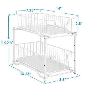 2 Pack Simple Trending Stackable 2 Tier Under Sink Cabinet Organizer with Sliding Storage Drawer, White