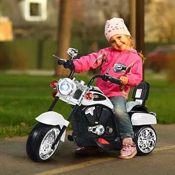 HONEY JOY Kids Motorcycle, 6V Battery Powered Toddler Chopper Motorbike Ride On Toy w/Horn & Headlight, Foot Pedal, 3-Wheel Mini Electric Motorcycle for Kids, Gift for Boys Girls(White)