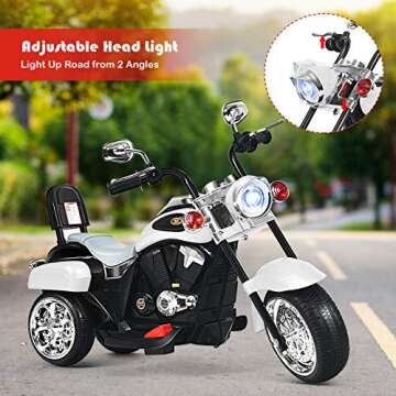 HONEY JOY Kids Motorcycle, 6V Battery Powered Toddler Chopper Motorbike Ride On Toy w/Horn & Headlight, Foot Pedal, 3-Wheel Mini Electric Motorcycle for Kids, Gift for Boys Girls(White)