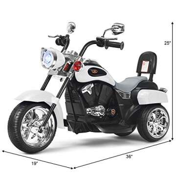 HONEY JOY Kids Motorcycle, 6V Battery Powered Toddler Chopper Motorbike Ride On Toy w/Horn & Headlight, Foot Pedal, 3-Wheel Mini Electric Motorcycle for Kids, Gift for Boys Girls(White)