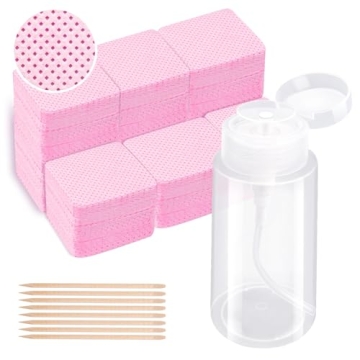 Lint Free Nail Wipes 1080Pcs with Push Down Pump Dispenser Bottle 6oz/200ml, Disposable Lint Free Nail Polish Remover Pads Kit for Gel Polish Acrylic Nail Remover, Pink