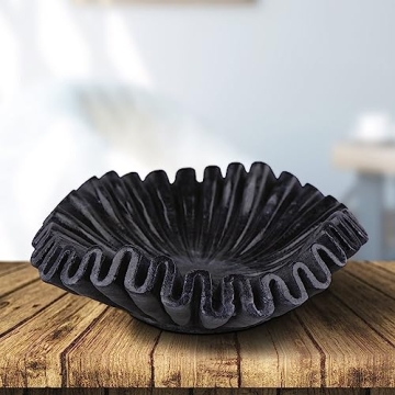 LE HOME DECOR Black Marble Ruffle Bowl 6 Inches/Antique Marble Scallop Bowl/Small Jewellery Bowl/Cat...