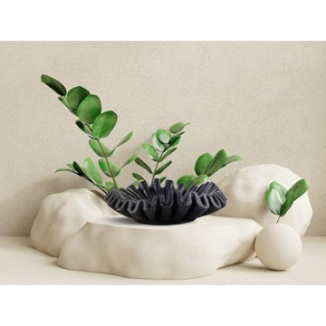 Elegant Handmade Black Marble Ruffle Bowl for Gifts