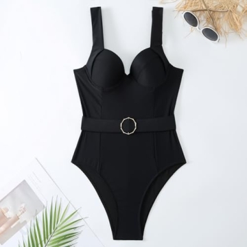 IDOPIP Women's One Piece Swimsuit with Cover up Beach Skirt Floral Printed Swimsuit Bathing Suit Ruffle V-Neck Monokini Swimwear Sarong Coverups Two Piece Bikini Set Beachwear Black M