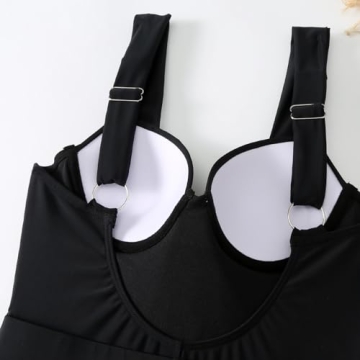 IDOPIP Women's One Piece Swimsuit with Cover up Beach Skirt Floral Printed Swimsuit Bathing Suit Ruffle V-Neck Monokini Swimwear Sarong Coverups Two Piece Bikini Set Beachwear Black M