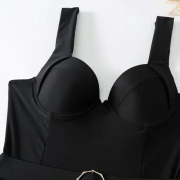 IDOPIP Women's One Piece Swimsuit with Cover up Beach Skirt Floral Printed Swimsuit Bathing Suit Ruffle V-Neck Monokini Swimwear Sarong Coverups Two Piece Bikini Set Beachwear Black M