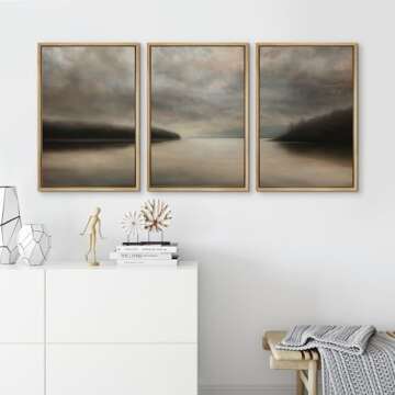 SIGNFORD Framed Canvas Print Wall Art Set Tranquil Lake at Dusk Illustration Modern Art Decorative Nordic Minimal Zen for Living Room, Bedroom, Office - 24"x36"x3 Natural