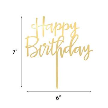 CC TOWN Happy Birthday Cake Topper - Mirrored Gold Acrylic Design for All Celebrations