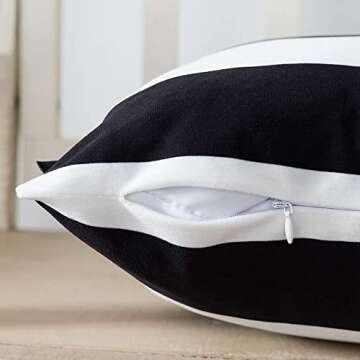 Nestinco Set of 2 Striped Pillow Covers Black and White Square Decorative Throw Pillow Covers 18 x 18 inches for Sofa Couch Bed Decor