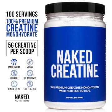 Naked Pure Micronized Creatine Monohydrate - 100 Servings - 500 Grams, 1.1Lb Bulk, Vegan, Non-GMO, Gluten Free, Soy Free. Aid Strength Gains, No Artificial Ingredients Creatine