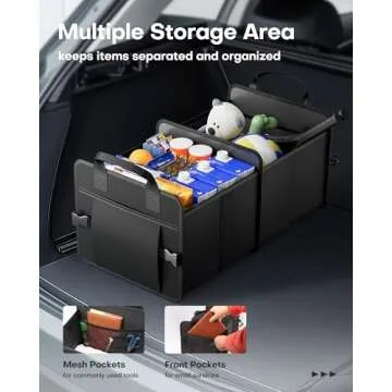 HOTOR Trunk Organizer for Car - Water-Resistant Car Organizer, Trunk Organizer for SUV, Multi-Compartment Car Organization, Car Accessories with Handles and Buckles, Black, 22.44"×12.80"×10.83"