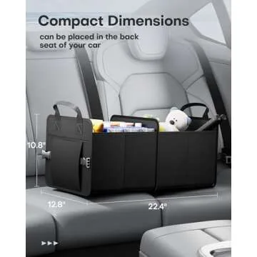 HOTOR Trunk Organizer for Car - Water-Resistant Car Organizer, Trunk Organizer for SUV, Multi-Compartment Car Organization, Car Accessories with Handles and Buckles, Black, 22.44"×12.80"×10.83"