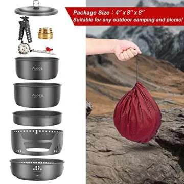 ALOCS 11 Piece Lightweight Camping Cookware Set with Alcohol Stove