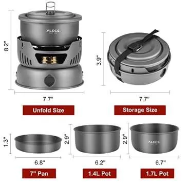 ALOCS Camping Cookware Set, Portable Outdoor Cooking Gear