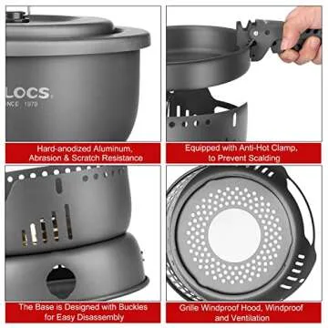 ALOCS Camping Cookware Set, Portable Outdoor Cooking Gear
