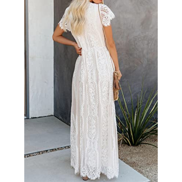 Bdcoco Women's Elegant V Neck Lace Wedding Dress