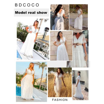 Bdcoco Women's Elegant V Neck Lace Wedding Dress