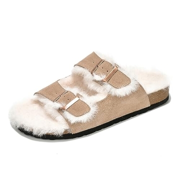 Project Cloud Genuine Suede House Slippers for Women - Cozy Womens Sandals Shearling Fur Lining Slid...