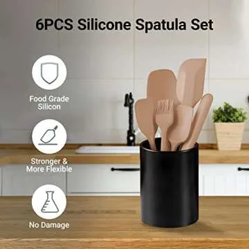 JLiup Silicone Spatula Set of 6, Heat Resistant Rubber Spatulas, Nonstick and Food Grade Kitchen Ute...