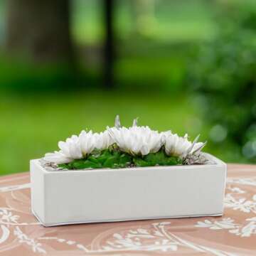 WGVI Long Rectangle Ceramic Planter Vase in White 14" x 4" x 4"H, Rectangular Box Block Terrarium Pot, Flower Arrangement, Tabletop Centerpiece, Home Decor Organization Storage Container, 1 Pc.
