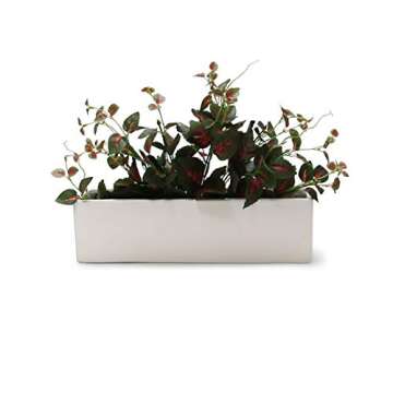 WGVI Long Rectangle Ceramic Planter Vase in White 14" x 4" x 4"H, Rectangular Box Block Terrarium Pot, Flower Arrangement, Tabletop Centerpiece, Home Decor Organization Storage Container, 1 Pc.