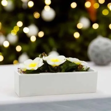 WGVI Long Rectangle Ceramic Planter Vase in White 14" x 4" x 4"H, Rectangular Box Block Terrarium Pot, Flower Arrangement, Tabletop Centerpiece, Home Decor Organization Storage Container, 1 Pc.