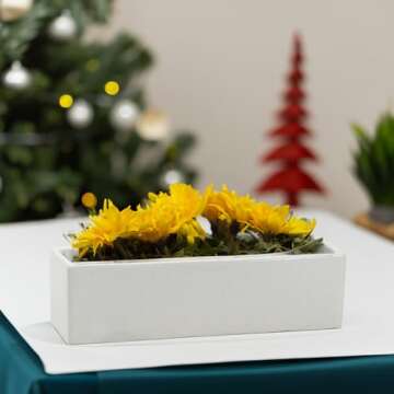 WGVI Long Rectangle Ceramic Planter Vase in White 14" x 4" x 4"H, Rectangular Box Block Terrarium Pot, Flower Arrangement, Tabletop Centerpiece, Home Decor Organization Storage Container, 1 Pc.