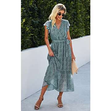 Angashion Midi Dress - Floral Print Wrap Dress for Women