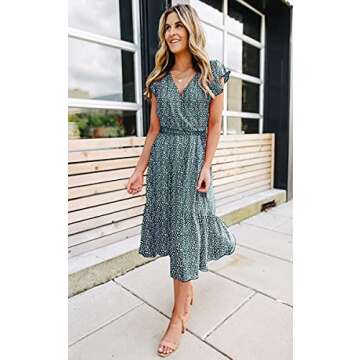 Angashion Midi Dress - Floral Print Wrap Dress for Women