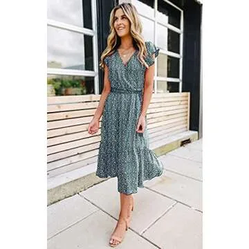 Angashion Midi Dress - Floral Print Wrap Dress for Women