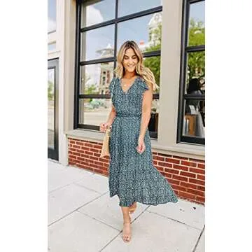 Angashion Midi Dress - Floral Print Wrap Dress for Women