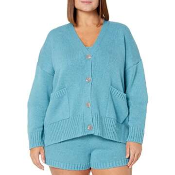 The Drop Women's Brigitte Chunky Button Front Pocket Ribbed Cardigan, Arctic Blue, L
