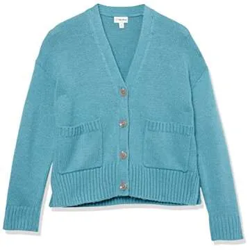 The Drop Women's Brigitte Chunky Button Front Pocket Ribbed Cardigan, Arctic Blue, L