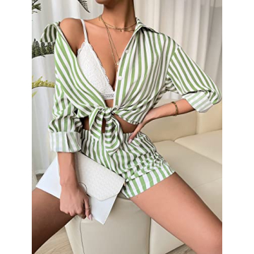 Floerns Women's Chic 2 Piece Striped Outfit for Summer
