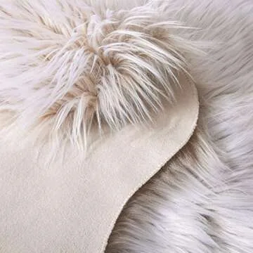 Ashler faux fur rug, Fluffy Shaggy Area Rug Ultra Soft 2 x 6 Feet Sheepskin Fur Rug, Frosted Bottom Beige Fuzzy Rug Machine Washable Shag Rug, Nursery Decor Throw Rugs for Bedroom, Living Room