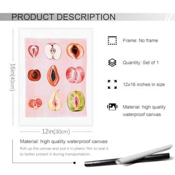 ogyormpi Funky Pink Poster, Colorful Sliced Feminine Fruit Picture, Food Wall Art Canvas Print, Fruity Sliced Painting, Woman Body Positivity Art Print, Bathroom Wall Art 12x16in Unframed