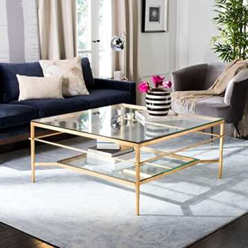 Safavieh American Homes Collection Mieka Gold Leaf Glass Couture Cocktail Table