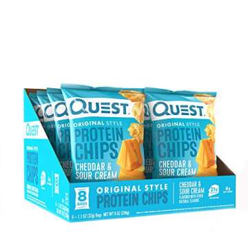 Quest Nutrition Cheddar & Sour Cream Protein Chips, Low Carb, Gluten Free, Potato Free, Baked, Pack of 8