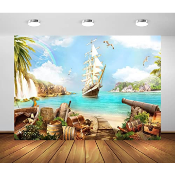 BELECO 7x5ft Beach Island Pirate Theme Backdrop - Perfect for Parties and Photo Shoots