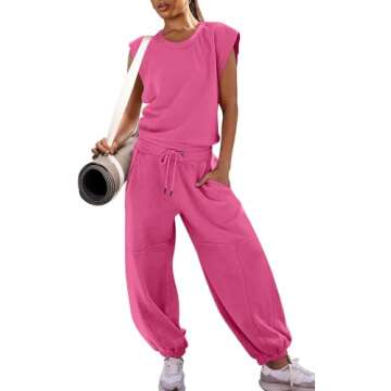 VELAI Jumpsuits For Women Dressy Oversized One Piece Outfits Elastic Waisted Open Back Workout Rompers Onesie With Pockets(Hotpink, Medium)