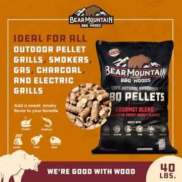 Bear Mountain Gourmet All Natural Wood Pellets for Smoker, Grill & BBQ, 40 Lbs