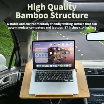2-in-1 Car Steering Wheel Desk, Lap Desk, Bamboo Trays for Eating, Interior Accessories for Truck Drivers, Lightweight Wooden Tray for Car